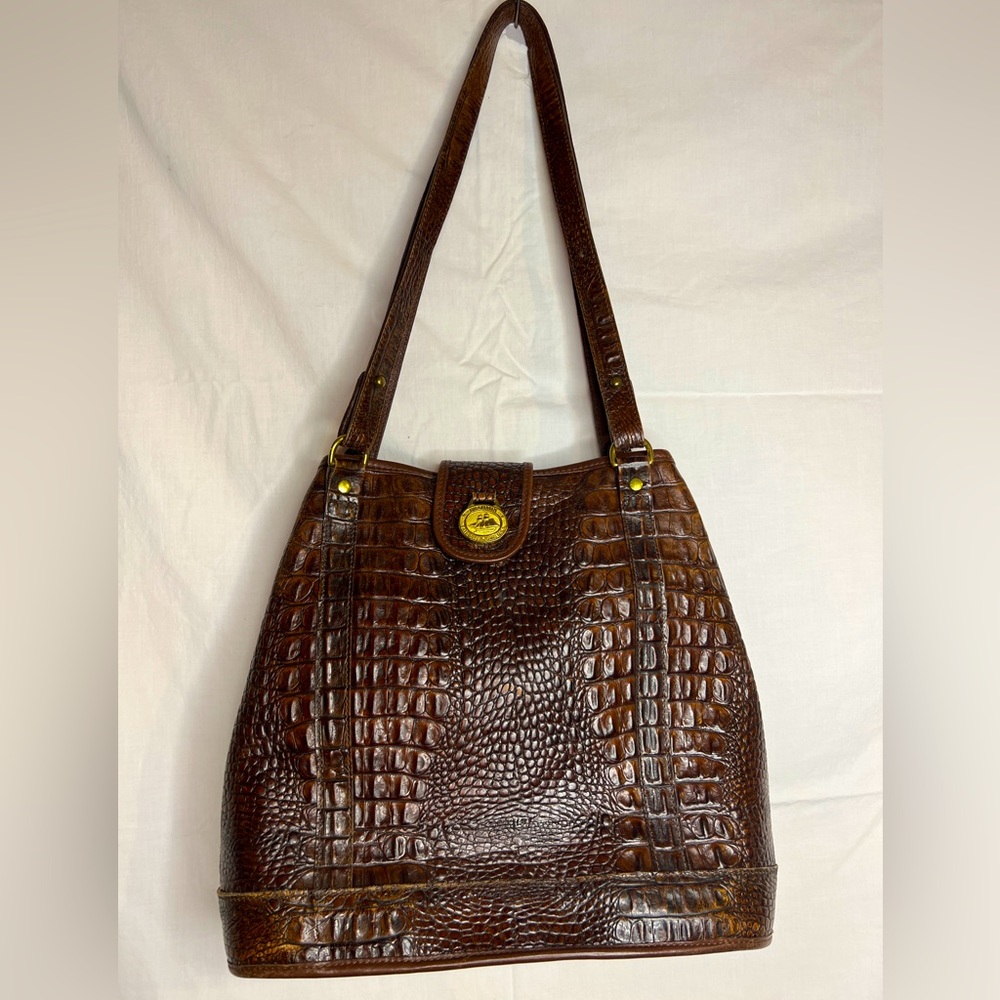 Vintage Brahmin Brown Leather Croc Purse Shoulder Bag Western Look